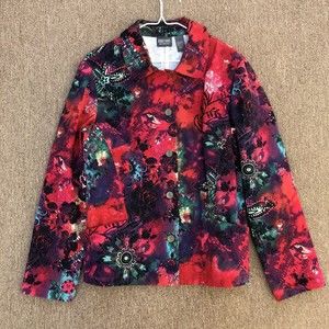 additions by chicos jacket Med lightweight stretch watercolor floral red purple